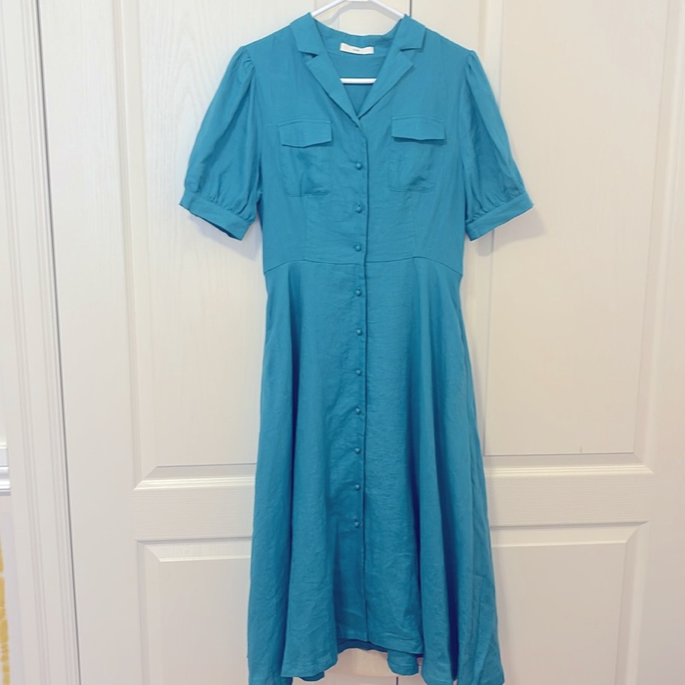 Blue Linen Midi Dress 🦋